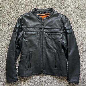 First Classics Genuine Leather Cafe Racer Motorcycle Jacket XL